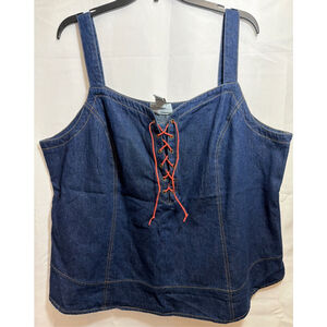 Women's Avenue Dark Wash Stretch Denim Lace-Up Corset Tank Top Plus Size 20